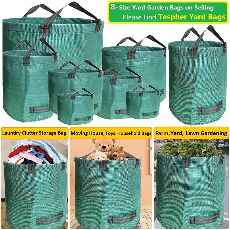 Tespher Professional 2-Pack 63 Gallon Big Lawn Garden Bags (D31,H19 inch) Yard Waste Bags W/Gardening Gloves,Standable,Reusable Leaf Bag,Garden Trash Container,Lawn Weeds,Grass Clippings,Debris Bag 4 Handles - Image 3
